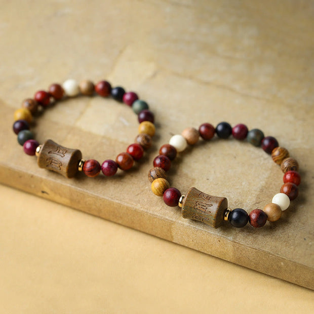 Buddha Stones Tibet Multicolored Sandalwood Om Mani Padme Hum Protection Bracelet Bracelet BS 1
