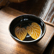 Buddha Stones Gold Maple Leaf Chinese Jianzhan Ceramic Teacup Tenmoku Kung Fu Tea Cup Bowl