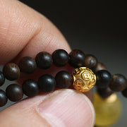 Buddha Stones 999 Gold Nha Trang Heiqinan Agarwood Amber Red Agate Strength Meditation Bracelet Bracelet BS 4
