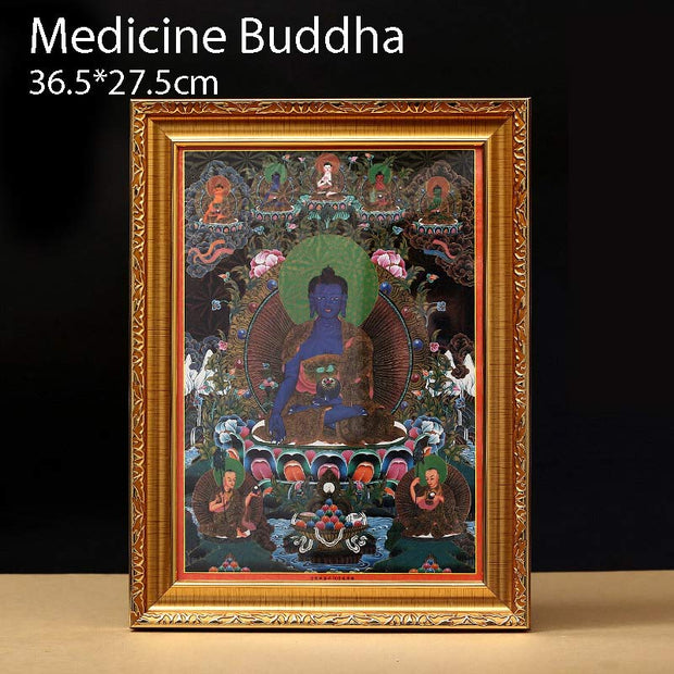Buddha Stones Tibetan Framed Thangka Painting Blessing Decoration Decorations BS Medicine Buddha