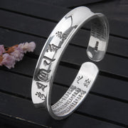 Buddha Stones 999 Sterling Silver Om Mani Padme Hum Heart Sutra Love Peace Bracelet Bangle