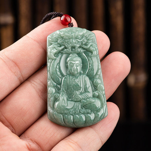 Buddha Stones Tathagata Buddha Dragon Jade Amulet Serenity String Necklace Necklaces & Pendants BS 4