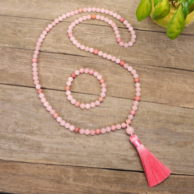 108 Mala Beads Pink Crystal Love Tassel Bracelet (Extra 30% Off | USE CODE: FS30)