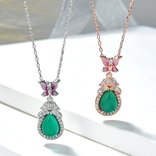 Buddha Stones 925 Sterling Silver Green Chalcedony Butterfly Zircon Courage Necklace Pendant Necklaces & Pendants BS 1