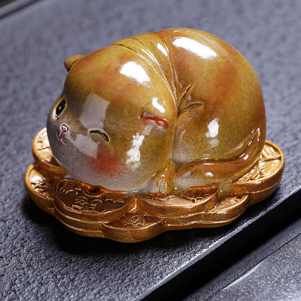 Buddha Stones Color Changing Cute Mini Cat Resin Tea Pet Wealth Home Figurine Decoration Decorations BS 5