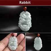 Buddha Stones Natural Jade 12 Chinese Zodiac Sucess Pendant Necklace Necklaces & Pendants BS Rabbit
