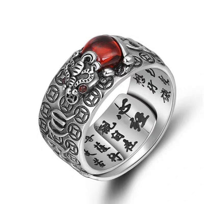 Buddha Stones Genstone PiXiu Feng Shui Frog Vajra Dorje Heart Sutra Wealth Adjustable Ring Ring BS main