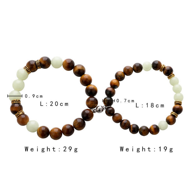 Buddha Stones 2Pcs Tiger Eye Glowstone Luminous Bead Protection Couple Bracelet Bracelet BS 6