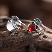 Buddha Stones Chalcedony Red Garnet Fox Pattern Positive Ring