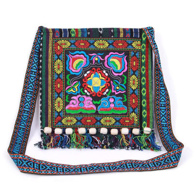 Buddha Stones Tibetan Handmade Embroidered Camellia Canvas Shoulder Bag Crossbody Bag Crossbody Bag BS Blue Camellia