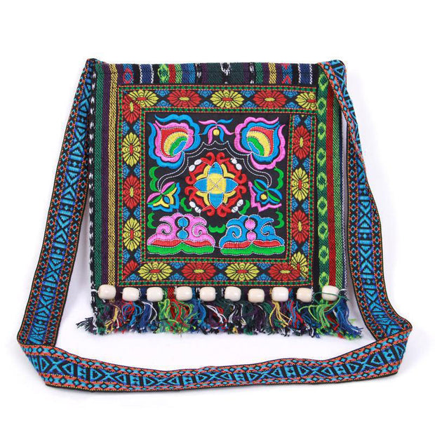 Buddha Stones Tibetan Handmade Embroidered Camellia Canvas Shoulder Bag Crossbody Bag