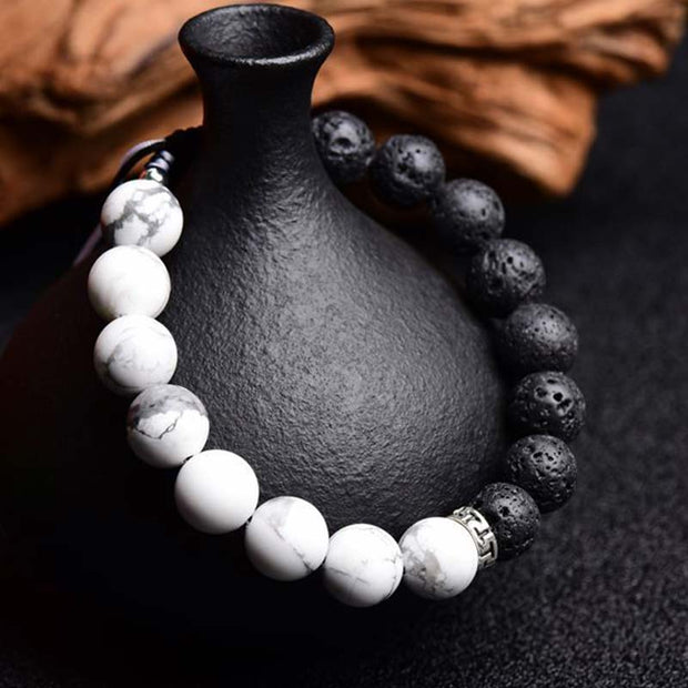 Buddha Stones Yin Yang Lava Stone Protection Bracelet Bracelet BS 2