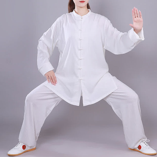 Buddha Stones Tai Chi Qigong Meditation Prayer Spiritual Zen Practice Unisex Cotton Linen Clothing Set Clothes BS White Long Sleeve XXXL