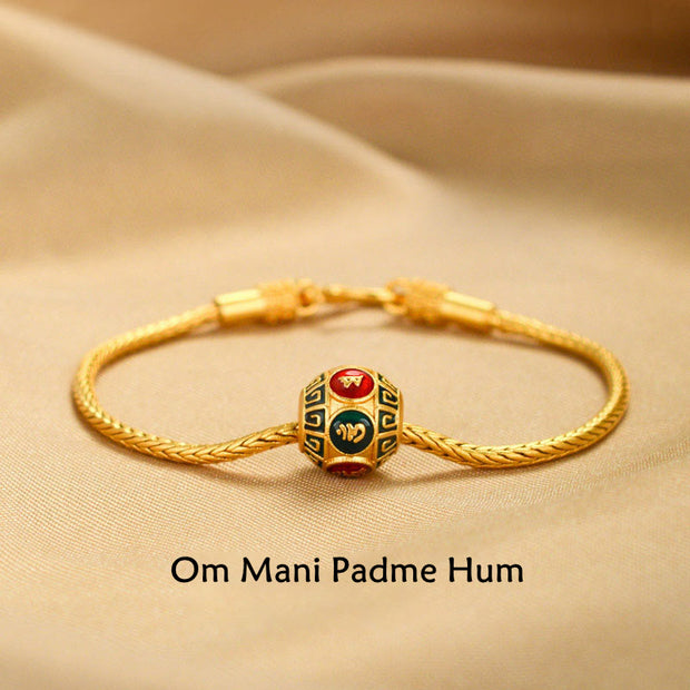 Buddha Stones Tibetan 18K Gold Om Mani Padme Hum Lucky Koi Fish Fu Character Ingot Copper Coin Peace Bracelet