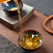 Buddha Stones Lotus Peacock Dragon Phoenix Koi Fish Ceramic Teacup Gold Silver Inlaid Tea Cups 120ml