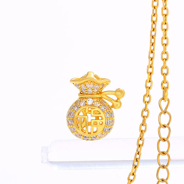 24K Gold Plated Fu Character Fortune Money Bag Necklace Pendant Necklaces & Pendants BS 4