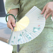 Buddha Stones Jasmine Flowers Handheld Bamboo Folding Fan