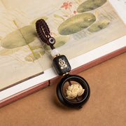 Buddha Stones Ebony Wood Bodhi Seed Boxwood Lotus Enlightenment Key Chain Decoration Key Chain BS 6