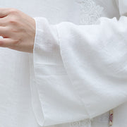 Buddha Stones 2Pcs White Flowers Yoga Clothing Meditation Clothing Top Pants Women's Set Clothes BS 7