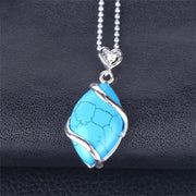 Buddha Stones Marquise Pattern Natural Crystal Stone Charm Necklace Pendant Necklaces & Pendants BS Blue Turquoise