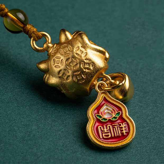 Buddha Stones Dancing Lion Auspicious Ruyi Safe Peace Rich Copper Wealth Phone Hanging Decoration