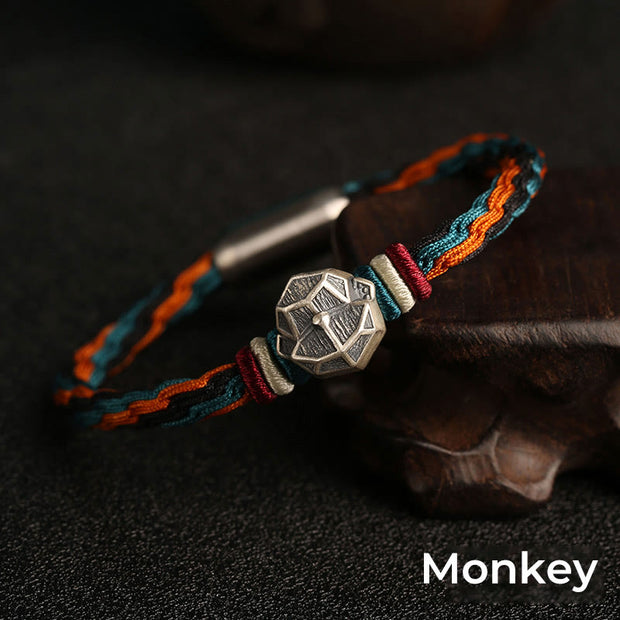 Buddha Stones Handmade 999 Sterling Silver Year of the Dragon Chinese Zodiac Protection Colorful Reincarnation Knot Rope Bracelet Bracelet BS Monkey 19cm