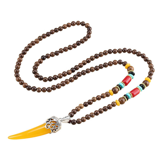 Buddha Stones Wenge Wood Turquoise Stone Horn Style Protection Meditation Necklace Pendant Necklaces & Pendants BS 4
