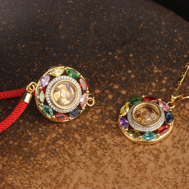 Buddha Stones Colorful Zircon Copper Wealth Luck Rotation Bracelet Necklace Pendant Bracelet Necklaces & Pendants BS 20