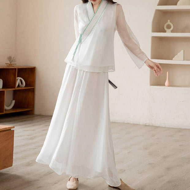 Buddha Stones Retro Prayer Zen Spiritual Meditation Practice Chiffon Clothing Women's Set Clothes BS 15
