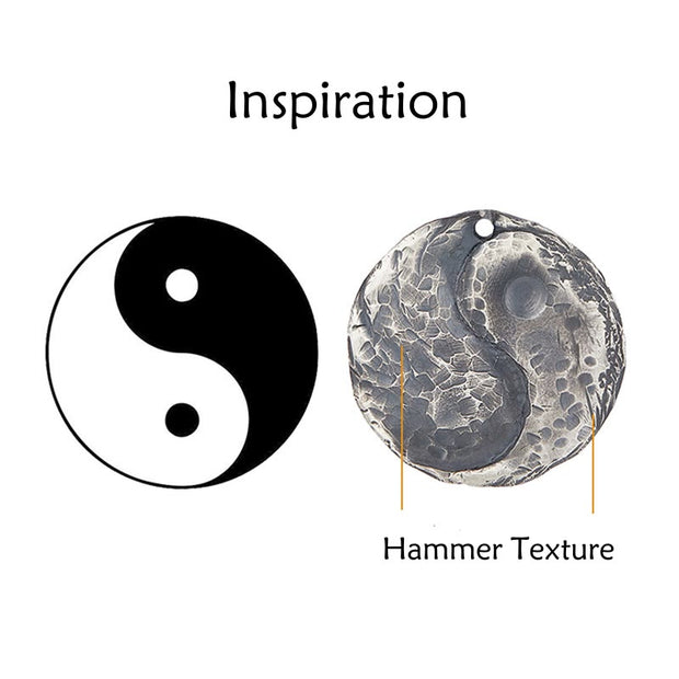 Buddha Stones 990 Sterling Silver Yin Yang Hammer Texture Harmony Necklace Pendant Necklaces & Pendants BS 11