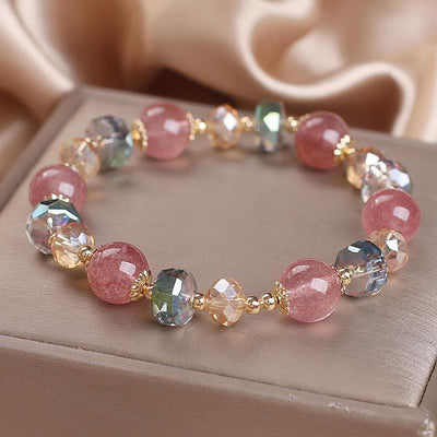 Buddha Stones Natural Strawberry Quartz Colorful Crystal Positive Bracelet Bracelet BS Strawberry Quartz(Love♥Healing)