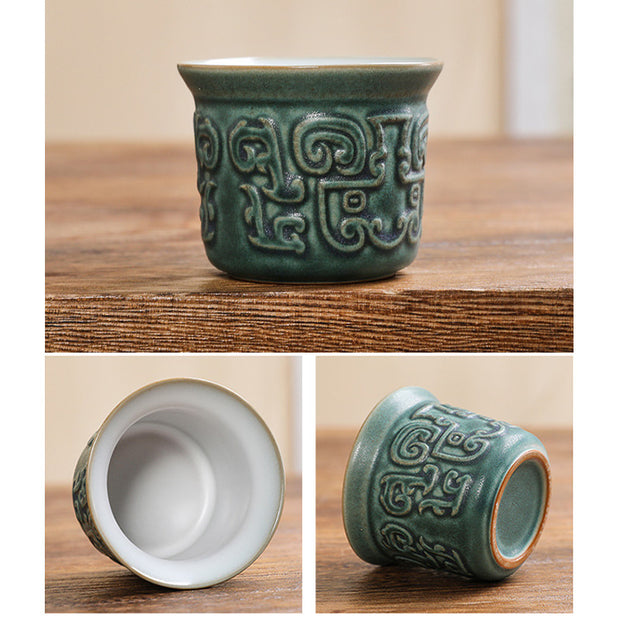 Buddha Stones Sanxingdui Ceramic Teacup Kung Fu Tea Cup With Bag