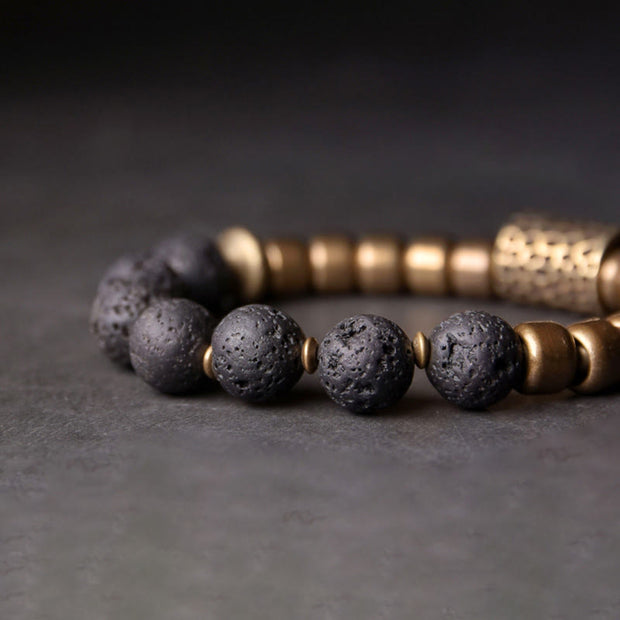 Buddha Stones Lava Rock Stone Rainbow Obsidian Copper Support Healing Bracelet Bracelet BS 2