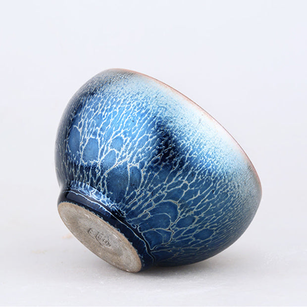 Buddha Stones Handmade Jellyfish Dragon Scale Pattern Chinese Jianzhan Ceramic Teacup Tenmoku Kung Fu Tea Cup