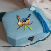 Buddha Stones Magnolia Plum Flower Lovebirds Koi Fish Design Jewelry Box Organizer Flannel Jewelry Storage Box