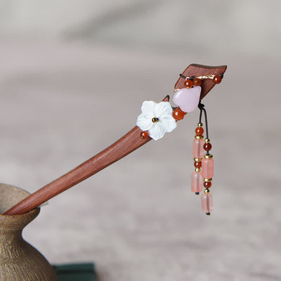 Buddha Stones Pink Crystal Flower Charm Healing Hairpin