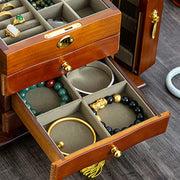 Buddha Stones Vintage Large Capacity Wooden Jewelry Box Jewelry Storage Box With Mirror