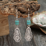 Buddha Stones Bohemian Turquoise Feather Flower Protection Drop Dangle Earrings