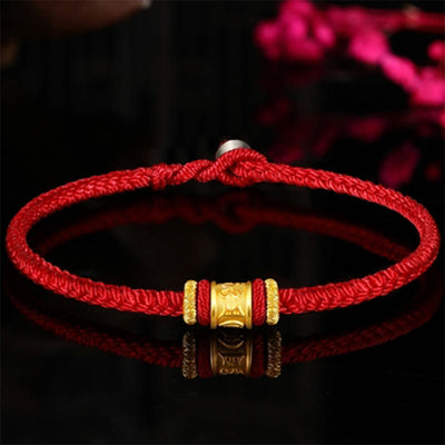 Buddha Stones Tibet 999 Gold Om Mani Padme Hum Engraved Protection Lucky Bead Bracelet Bracelet BS Red Rope 24cm