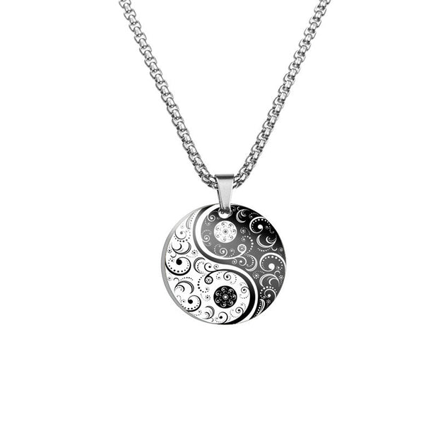 Yin Yang Koi Fish Dragon Titanium Steel Harmony Necklace Pendant (Extra 40% Off | USE CODE: FS40) Necklaces & Pendants BS Yin Yang Flower White&Black