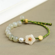 Buddha Stones 925 Sterling Silver Natural Hetian Jade Peach Blossom Luck Bracelet Bracelet BS 7