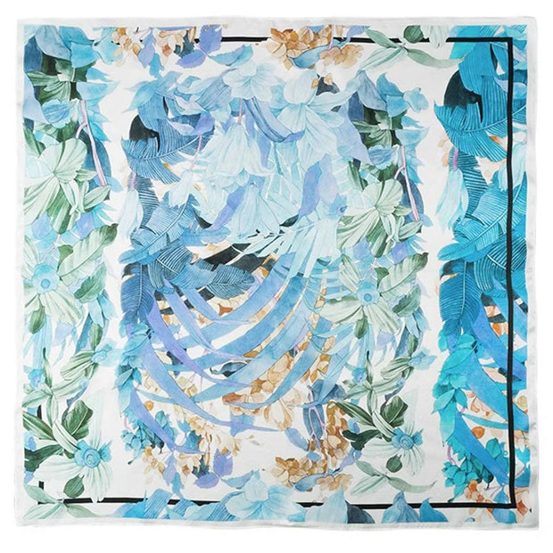 Buddha Stones Jungle Oil Painting Auspicious Clouds 100% Mulberry Silk Scarf Premium Grade 6A Double-sided Silk Neck Scarf