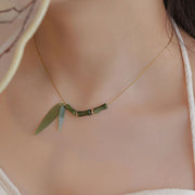 Buddha Stones Bamboo Leaf Jade Design Wealth Necklace Pendant Necklaces & Pendants BS 5