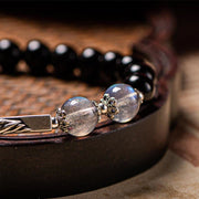 Buddha Stones 925 Sterling Silver Obsidian Moonstone Strength Couple Bracelet Bracelet BS 15