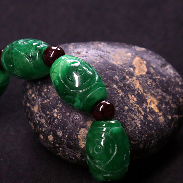 Buddha Stones Cyan Jade Carving Bead Luck Healing Bracelet Bracelet BS 6