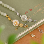 Buddha Stones 925 Sterling Silver Hetian Jade Peace Buckle Lotus Luck Chain Bracelet Bracelet BS 1