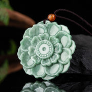 Buddha Stones Lotus Pattern Jade Luck Prosperity Necklace Pendant Necklaces & Pendants BS 1