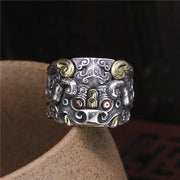 Buddha Stones 925 Sterling Silver Fengshui Kui Cattle Protection Adjustable Ring