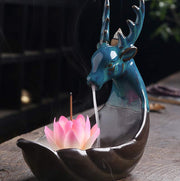 Buddha Stones Little Deer Ceramic Lotus Meditation Incense Burner Decoration Decorations Incense Burner BS 3