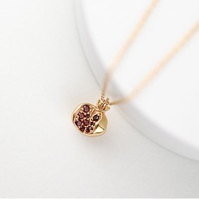 Buddha Stones 925 Sterling Silver 18k Gold Plated Pomegranate Garnet Crystal Passion Charm Necklace Pendant Necklaces & Pendants BS main